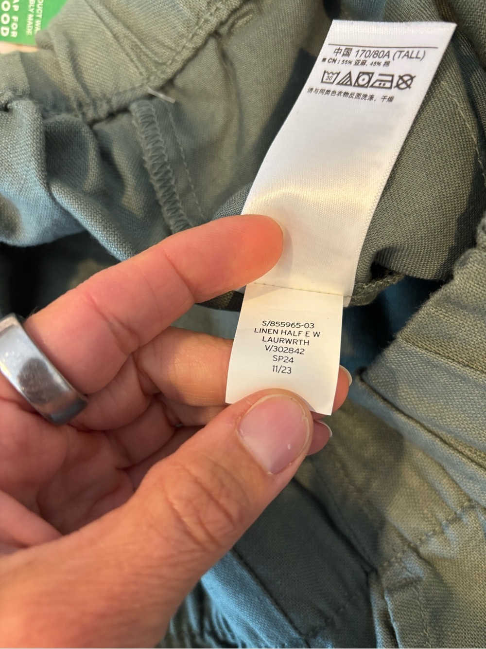 GAP Olive Green Linen Blend Straight-Leg Elastic-Waist Zip Fly Pants Comfort LT - Picture 10 of 12